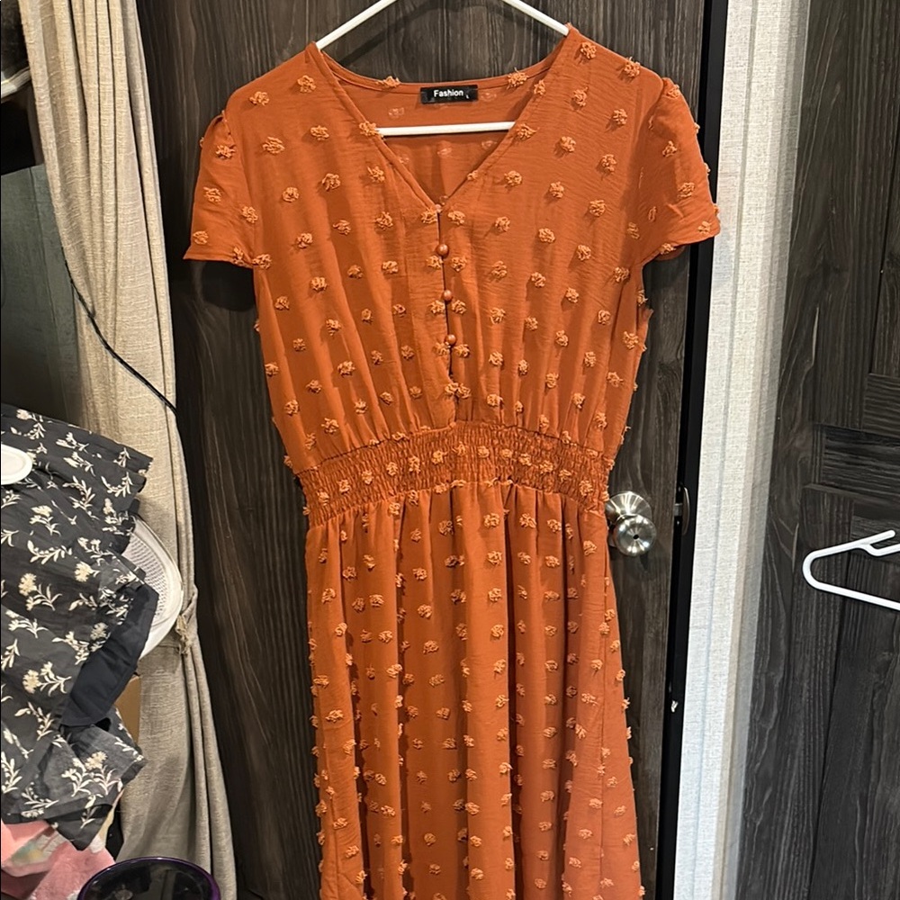 Women's Textured Orange Midi Dress